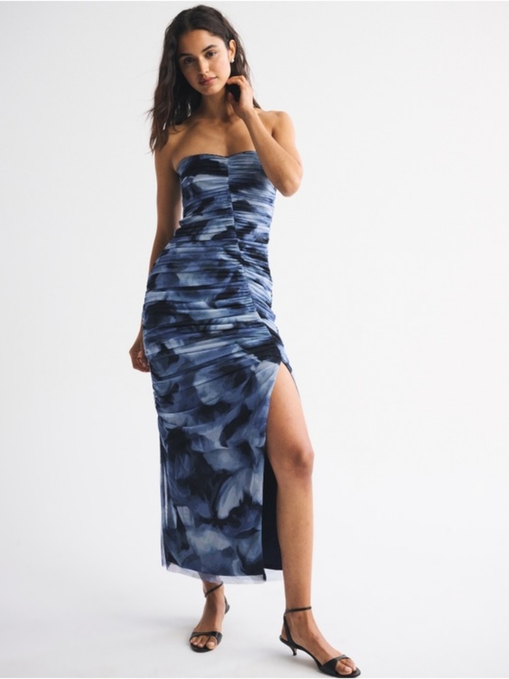 Abercrombie & Fitch Strapless Ruched Mesh Maxi Dress MP NWT